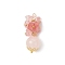 Cherry Quartz Glass Chip Natural Rose Quartz Round Pendants, with 304 Stainless Steel Loops, Golden, 35~36x17~18x12mm, Hole: 2.5mm