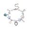 Alloy Heart & Star Charm Bracelet with ABS Plastic Imitation Pearl Beaded for Women, Light Sky Blue, 6-7/8 inch(17.4cm)