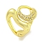 Rack Plating Brass Micro Pave Cubic Zirconia Heart & Teardrop Open Cuff Rings for Women, Long-Lasting Plated, Cadmium Free & Lead Free, Real 18K Gold Plated, 19mm, US Size 7 3/4(17.9mm)