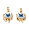 Brass Pendants, with Resin Cabochons, Long-Lasting Plated, Eye, Real 18K Gold Plated, Dodger Blue, 26x17x6.5mm, Hole: 6x3.5mm