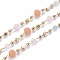 Handmade Glass Beaded Chains, Soldered, with Brass Chains and Beads, Long-Lasting Plated, with Spool, Faceted Rondelle, Real 18K Gold Plated, Colorful, 1.5x1.5x1.5mm, about 32.8 Feet(10m)/roll