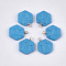 Handmade Porcelain Pendants, Frosted, with Brass Findings, Hexagon, Platinum, Deep Sky Blue, 17~17.5x15~15.5x4mm, Hole: 1.5mm