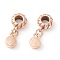 304 Stainless Steel European Dangle Charms, Large Hole Pendants, Manual Polishing, Flat Round, Rose Gold, 22.5mm, Hole: 4.5mm, Flat Round: 9x6.5x3.5mm