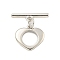 Brass Toggle Clasps, Cadmium Free & Nickel Free & Lead Free, Heart, Platinum, Ring: 13x14x1.8mm, Hole: 1.6mm, Bar: 17.7x4.8x1.8mm, Hole: 1.6mm