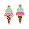 Ion Plating(IP) 304 Stainless Steel Pendants, with Enamel, Real 14K Gold Plated, Ice Cream Charm, Hot Pink, 11.5x5x0.8mm, Hole: 0.8mm