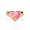 Alloy Enamel Wide Band Rings, Cadmium Free & Lead Free, Light Gold, Heart with Yin-yang, Hot Pink, US Size 6 3/4(17.1mm)