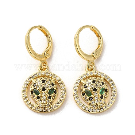 Серьги с подвесками из латуни с леопардовой головкой EJEW-Q797-05D-G-1