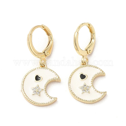 Серьги с подвесками из латуни Moon & Star из настоящей 18-каратной позолоченной латуни EJEW-L268-029G-01-1