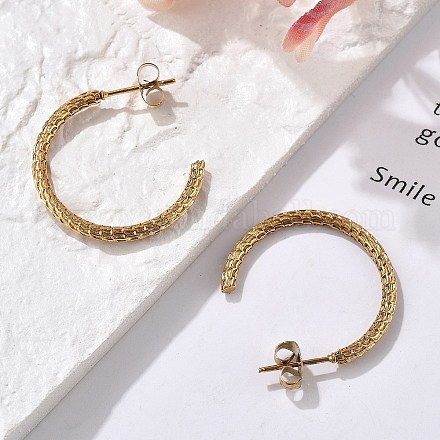 Серьги-гвоздики в форме буквы С из нержавеющей стали 304 EJEW-R017-03G-02-1