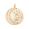 Brass Micro Pave Cubic Zirconia Pendants, Cadmium Free & Nickel Free & Lead Free, Round with Moon Star, Real 18K Gold Plated, 17x3.5x3.5mm, Hole: 1.4mm