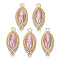 Porcelain Links Connectors, with Light Gold Plated Brass Findings, Horse Eye, Salmon, 26x11x4mm, Hole: 1.8mm