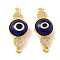 Brass Micro Pave Clear Cubic Zirconia Connector Charms, with Lampwork, Evil Eye with Heart, Real 18K Gold Plated, Marine Blue, 28.5x11x4.5~5mm, Hole: 1.4mm