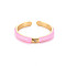 Brass Enamel Cuff Rings, Open Rings, with Clear Cubic Zirconia, Nickel Free, Golden, Pearl Pink, US Size 8(18.1mm)