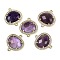 Natural Amethyst Faceted Oval Links, Rack Plating Brass Micro Pave Clear Cubic Zirconia Connector Charms, Golden, 20.5x17.5x4.5mm, Hole: 1.6mm