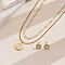 Elegant 201 Stainless Steel Shell Double-layer Necklaces & Stud Earring Set, with Imitation Pearl, Flat Round with Roman Numerals, White
