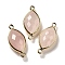 Natural Rose Quartz Faceted Connector Charms, Rack Plating Brass Horse Eye Links, Golden, 25x11.5x5.5mm, Hole: 1.6mm