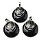 Synthetic Blue Goldstone Pendants, Spiritual Charms, with Platinum Tone Brass Findings, Flat Round with Flower of Life/Sacred Geometry, 32~32.5x28~30x7~7.5mm, Hole: 5x8mm