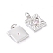 Brass Micro Pave Cubic Zirconia Charms, with Jump Rings, Long-Lasting Plated, Square with Heart, Pink, Platinum, 14.4x11x2.2mm, Jump Ring: 4.5x1mm, Hole: 2.8mm