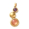 Natural Amethyst and Cherry Quartz Glass Pendants, 304 Stainless Steel Flat Round Charms, Ion Plating(IP), Golden, 35.5x15x6~7mm, Hole: 5x3mm