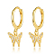 925 Sterling Silver Butterfly Hoop Earrings, with Clear Cubic Zirconia, Cute and Delicate, Golden, 20x8mm