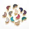 Brass Links Connectors, Nickel Free, with Druzy Resin, Moon, Golden, Mixed Color, 18.5~19x10~10.5x3.5~4mm, Hole: 1mm