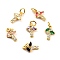 Brass Micro Pave Cubic Zirconia Charms, Real 18K Gold Plated, Cadmium Free & Lead Free, Hammer, Mixed Color, 12x8x2mm, Hole: 3.8mm