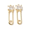 Brass Micro Pave Clear Cubic Zirconia Pendants, Paperclip Charms, with Enamel, Cadmium Free & Lead Free, Long-Lasting Plated, Rack Plating, Real 18K Gold Plated, 26x8x4mm, Hole: 1.2mm
