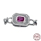 Rhodium Plated 925 Sterling Silver Micro Pave Blue Violet Cubic Zirconia Fold Over Clasps, Rectangle, Real Platinum Plated, 36.5mm, Hole: 4mm