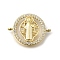 Brass Pave Clear Cubic Zirconia Saint Benedict Connector Charms, Cadmium Free & Lead Free, Religion Flat Round Links, Real 16K Gold Plated, 16x21x4mm, Hole: 1.2mm