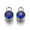 Glass Rhinestone Charms, Birthstone Charms, with Stainless Steel Color Tone 201 Stainless Steel Findings, Flat Round, Sapphire, 10x6x5mm, Hole: 2mm
