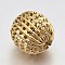 Round PVD Vacuum Plating Brass Hollow Filigree Corrugated Beads, Real 18K Gold Plated, 14x14mm, Hole: 2mm