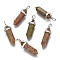 Natural Unakite Double Terminated Pointed Pendants, with Random Alloy Pendant Hexagon Bead Cap Bails, Bullet, Platinum, 36~45x12mm, Hole: 3x5mm, Gemstone: 10mm in diameter