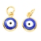 Brass Enamel Charms, Real 18K Gold Plated, Long-Lasting Plated, with Jump Ring, Flat Round with Evil Eye, Blue, 11x8x3mm, Hole: 3.4mm, Jump Ring:  5x0.8mm