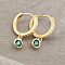 S925 Sterling Silver Flat Round Hoop Earrings, with Cubic Zirconia, Golden, Green, 18x13x4mm