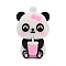 PVC Plastic Pendants, Panda Drinking Tea Drinks, Pink, 44x28.5x21.5mm