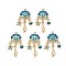 Alloy Enamel Pendants, Cadmium Free & Nickel Free & Lead Free, Light Gold, Shell, Steel Blue, 35.5x15x3.5mm, Hole: 1.8~2mm