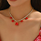 Elegant Brass Pave Clear Cubic Zirconia Tennis Chain Heart Flower Pendant Bib Necklaces for Women, Daily Party Gift, Golden, FireBrick, 14.17 inch(36cm)