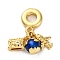 Brass Blue Enamel European Dangle Charms, Clear Cubic Zirconia Plane & Earth & Camera Large Hole Pendants, Cadmium Free & Lead Free, Real 16K Gold Plated, 25mm, Hole: 4.8mm