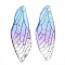 Transparent Epoxy Resin Big Pendants, with Gold Foil, Insects Wing, Light Sky Blue, 51x16.5x1~2.5mm, Hole: 1.2mm