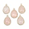 Natural Rose Quartz Faceted Pendants, Rack Plating Brass Micro Pave Clear Cubic Zirconia Teardrop Charms, Golden, 24.5x16.5x6.5mm, Hole: 1.6mm