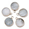 Natural Flower Amazonite Pendants, with Light Gold Plated Brass Edge, Flat Round, 20x16.5x3~4mm, Hole: 2.5mm