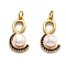 Brass Micro Pave Cubic Zirconia Pendants, Long-Lasting Plated, with Pearl, Symbol &, Golden, 20x11x6.5mm, Hole: 3mm