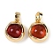 Natural Carnelian(Dyed & Heated) Charms, Brass Flat Round Charms, Real 18K Gold Plated, 14x11.5x6mm, Hole: 3x4mm