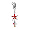 304 Stainless Steel Pave Cubic Zirconia & Plastic Pearl & Natural Shell Starfish Dangle Clip on Belly Rings, Stainless Steel Color, Red, 44x20mm