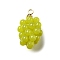 Grape Brass Acrylic Pendants, Lead Free & Cadmium Free, Rack Plating, Long-Lasting Plated, Golden, Yellow Green, 18x10.5x10mm, Hole: 1.6mm