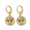 Leopard Head Brass Dangle Leverback Earrings, with Cubic Zirconia, Real 18K Gold Plated, 29.5x14mm