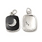 Brass Micro Pave Cubic Zirconia Pendants, Cadmium Free & Nickel Free & Lead Free, with Enamel & Jump Ring, Rectangle with Moon Charms, Platinum, Black, 16x11x2mm, Hole: 2.5mm