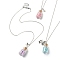 3Pcs 3 Style Heart & Crab & Star Alloy Pendant Necklaces Set, Glass Chips Wish Bottle Necklaces, Mixed Color, 17.91 inch(45.5cm), 1Pc/style