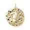Brass Micro Pave Cubic Zirconia Pendants, with Jump Rings, Flat Round, Constellation, Colorful, Golden, Leo, 14~15x2mm, Hole: 3mm