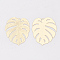 Brass Pendants, Tropical Leaf Charms, Etched Metal Embellishments, Long-Lasting Plated, Monstera Leaf, Light Gold, 29.5x25x0.3mm, Hole: 1.2mm